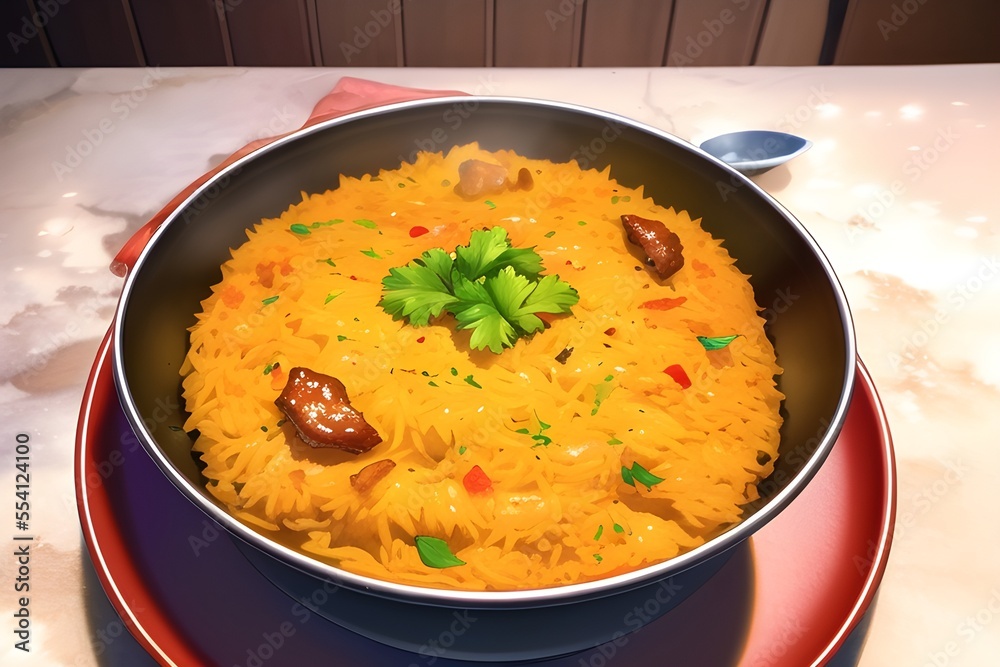 Delicious Indian Biryani Asian Food In Anime Style Digital Painting Illustration Delicious Indian Biryani Asian Food In Anime Style Digital Painting Illustration