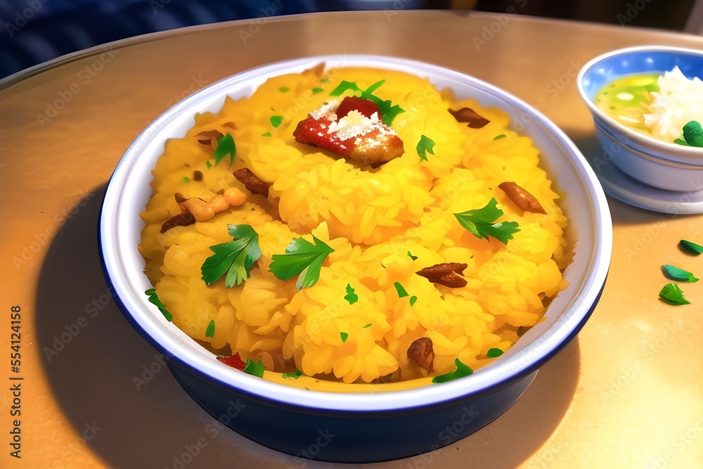 Delicious Indian Biryani Asian Food In Anime Style Digital Painting Illustration Delicious Indian Biryani Asian Food In Anime Style Digital Painting Illustration