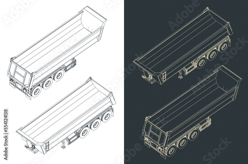 Tipper semi trailer isometric blueprints