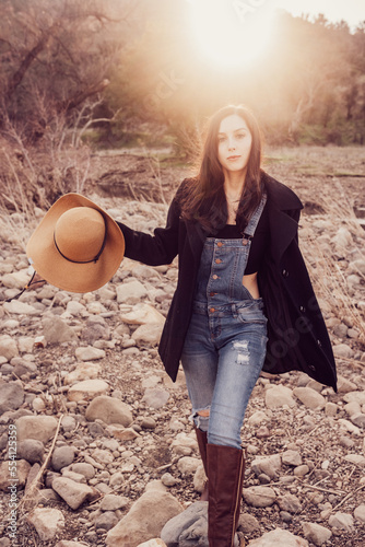Country girl walking toward camera