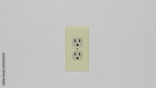 White outlet socket NEMA isolated on white background. 3D render