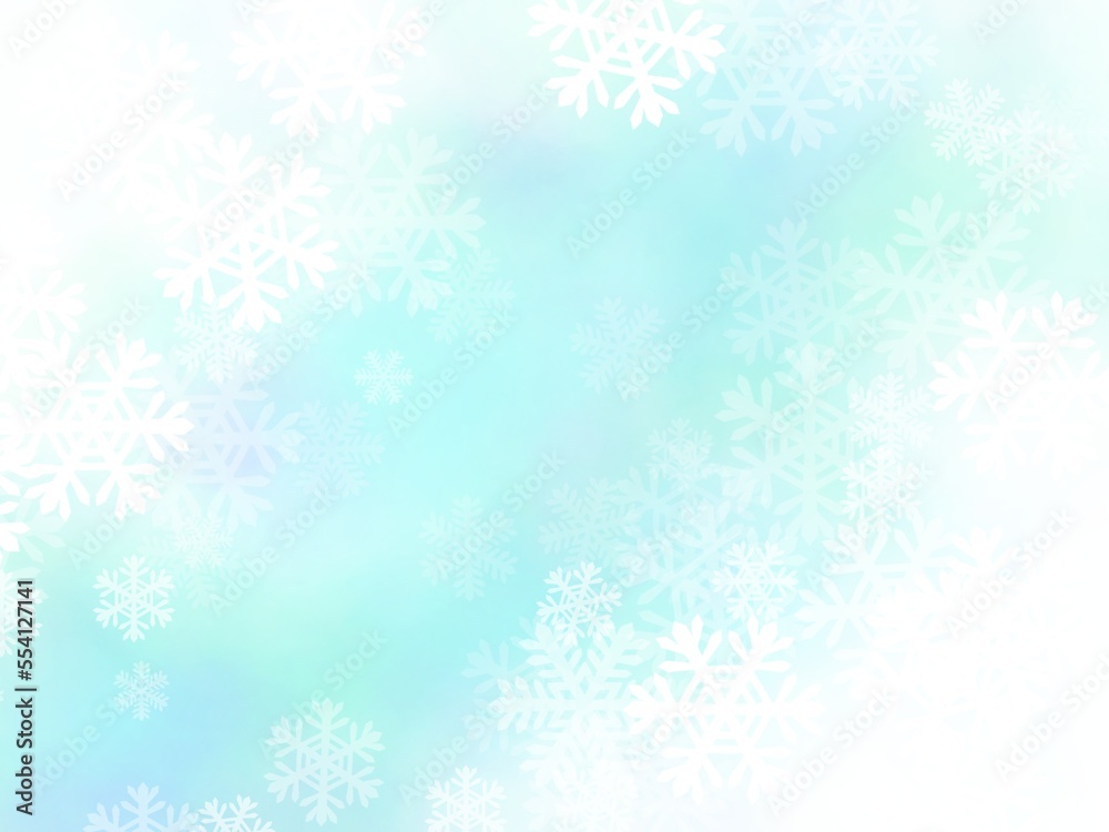 淡いブルー系のグラデーションが綺麗な雪の結晶を散りばめた背景イラスト
