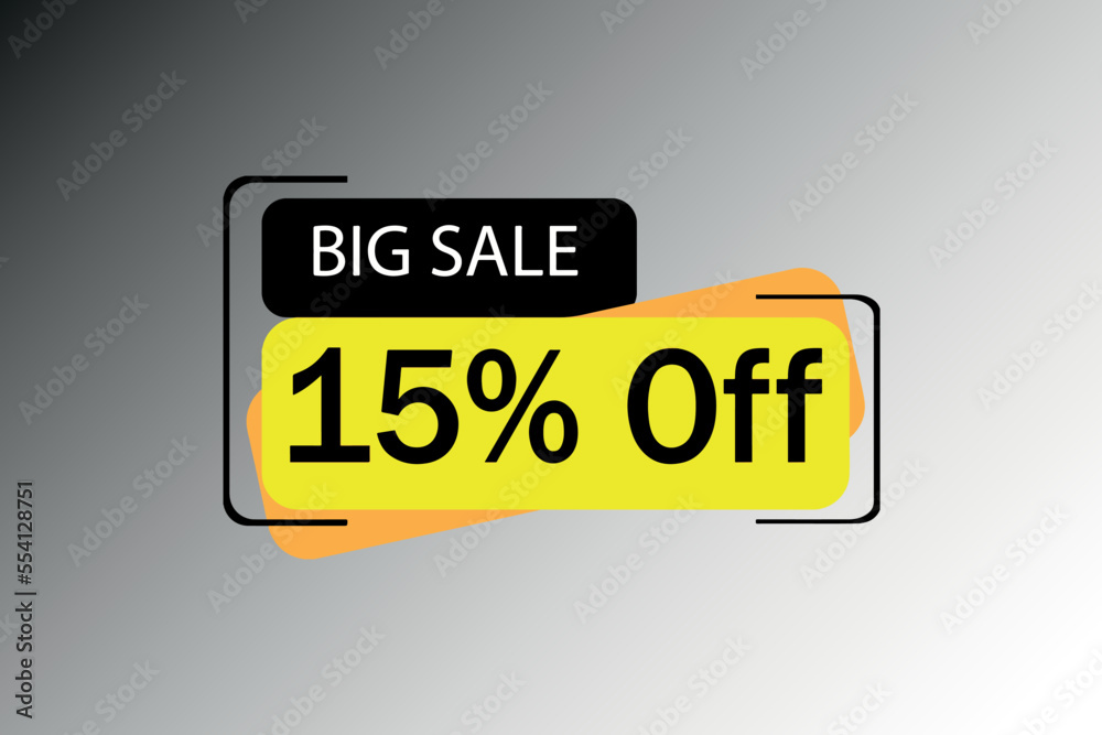 Big Sale 15% Off for Retail Clearance. Black and yellow squares with big letters for advertisement. Vector art. Big Sale 15% Off for Retail Clearance. Black and yellow squares with big letters for advertisement. Vector art.