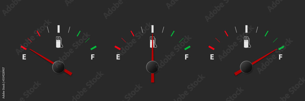 Vector 3d Realistic Gas Fuel Tank Gauge, Oil Level Bar Set. Full and Empty. Black Display Board, Fuel Gauge Panel, Car Dashboard Details. Fuel Indicator, Gas Meter, Sensor. Design Template Vector 3d Realistic Gas Fuel Tank Gauge, Oil Level Bar Set. Full and Empty. Black Display Board, Fuel Gauge Panel, Car Dashboard Details. Fuel Indicator, Gas Meter, Sensor. Design Template