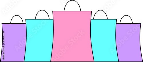 simple color graphic drawing with black outline of paper bags from the store, isolated element, decor