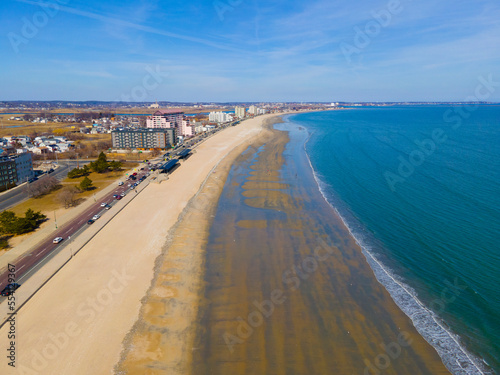 Revere Beach aerial view and historic coastal area in spring in city of Revere near Boston, Massachusetts MA, USA.  photo