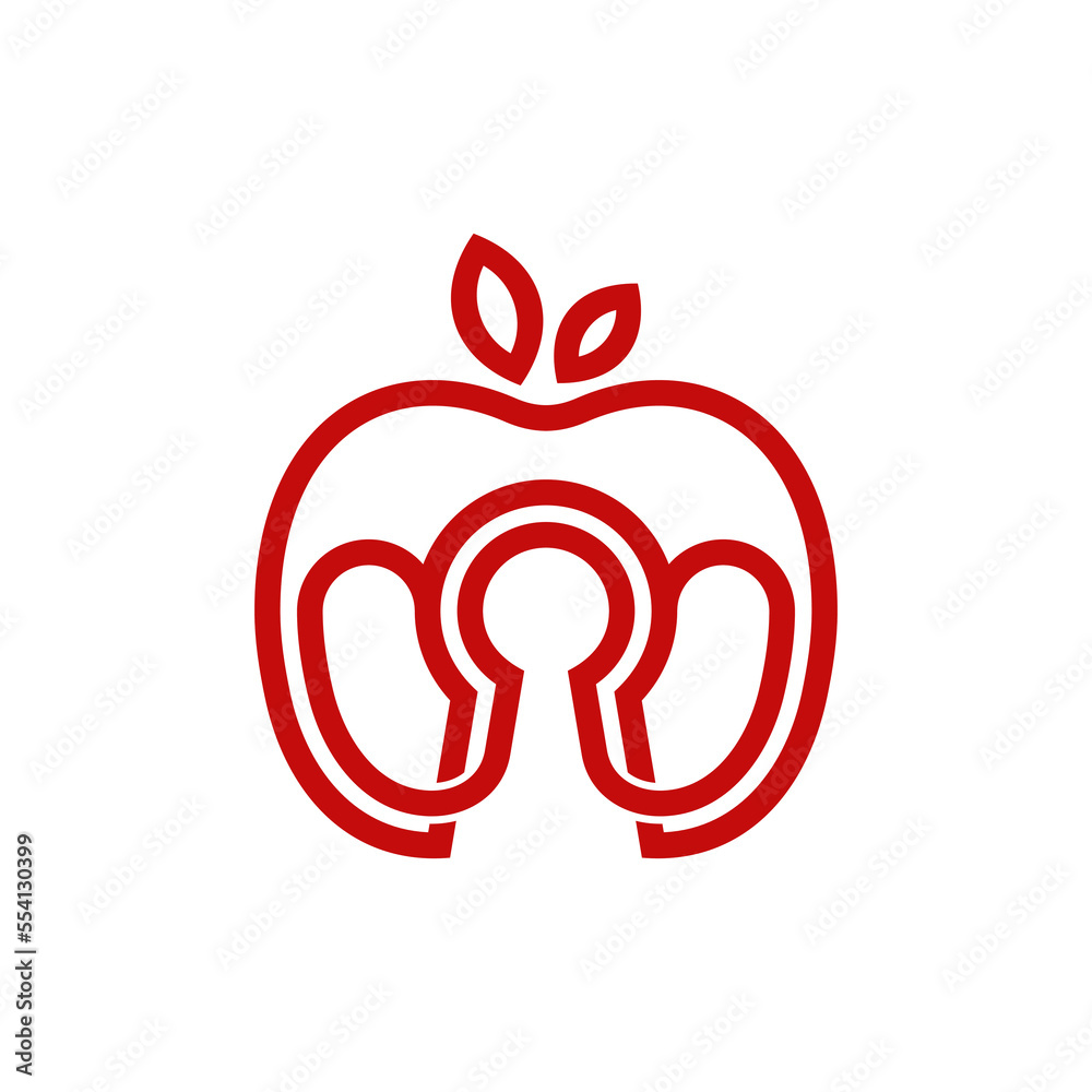 Fruit apple logo with Keyhole, fruit silhouette simple linear geometric shape in minimalist style. Fruit apple logo with Keyhole, fruit silhouette simple linear geometric shape in minimalist style.