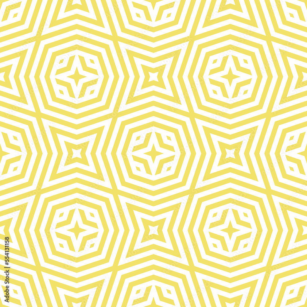 Geometric line vector seamless pattern. Lime yellow color. Abstract minimal striped ornament. Stylish texture with lines, stripes, stars shapes, repeat tiles. Simple background. Modern funky design