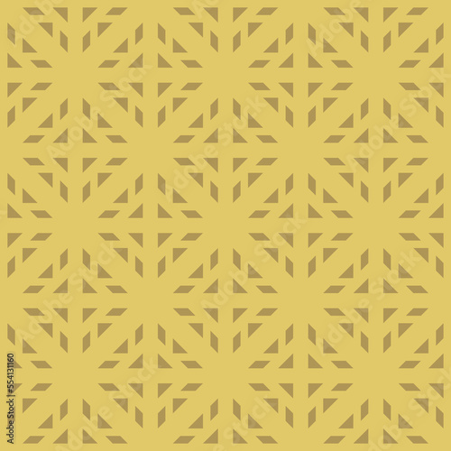 Vector geometric seamless pattern with tribal ethnic motif. Golden modern folk ornament. Simple abstract texture with grid, floral shapes. Yellow gold color. Retro vintage background. Elegant design