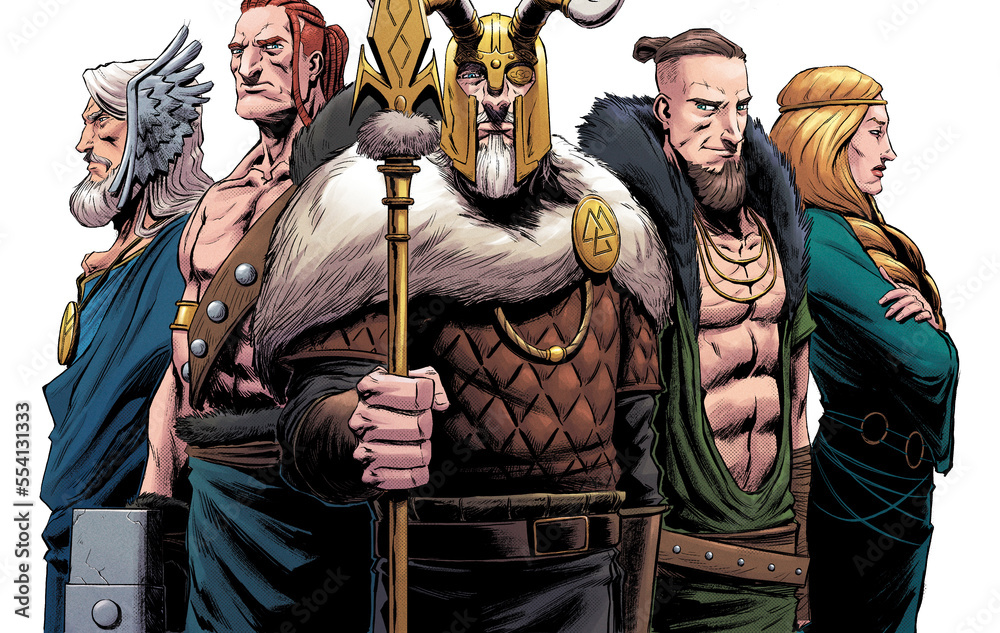 gos of norse mythology, odin, loki, thor , freya, njord Stock Illustration | Adobe Stock