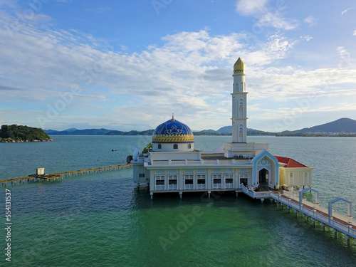 Aerial view of beautiful floating mosque at Pangkor Island. photo