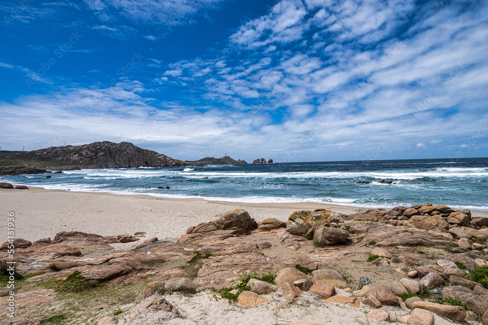 Landscape view of Reira beach, Praia de Reira in Camarinas, Galicia, Spain Landscape view of Reira beach, Praia de Reira in Camarinas, Galicia, Spain