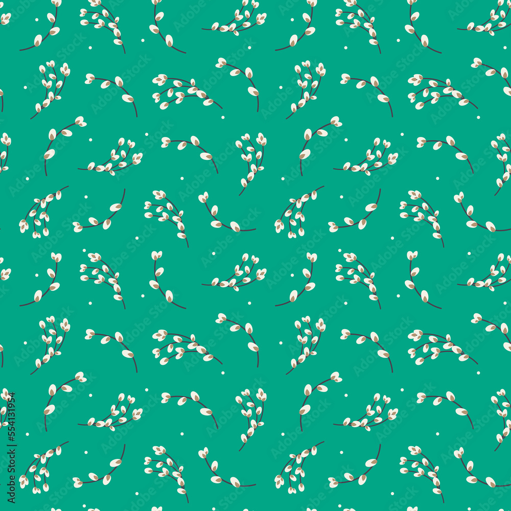 Willow seamless pattern. Willow twigs background Willow seamless pattern. Willow twigs background