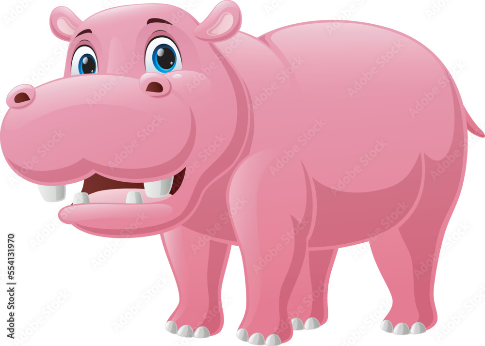 Cute hippo cartoon on white background