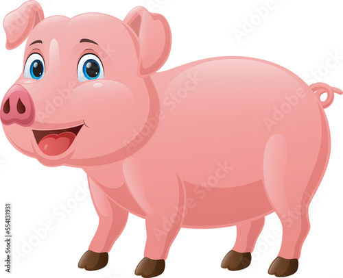 Cute pig cartoon on white background