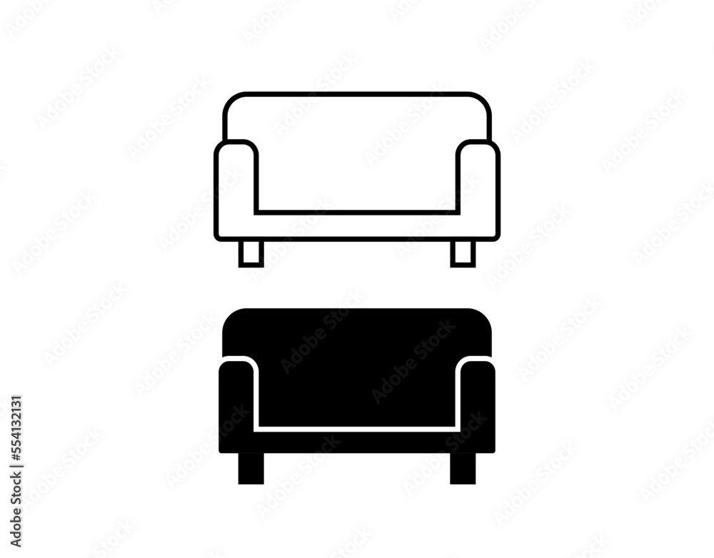 Sofa icon. Set of furniture for sitting on isolated white background Sofa icon. Set of furniture for sitting on isolated white background