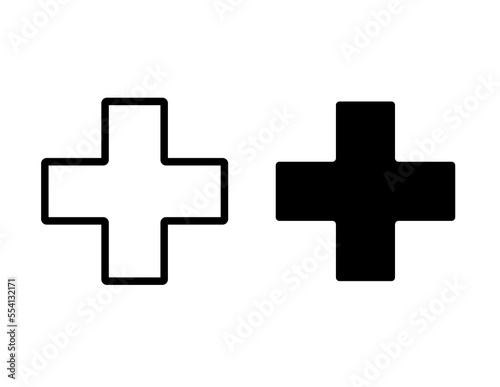 Plus and addition icons set. Vector with cross for plus sign and math
