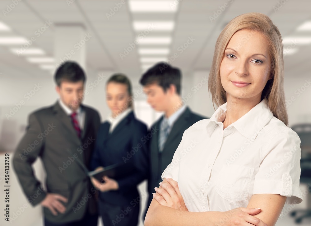 Happy business professional coach in office Happy business professional coach in office