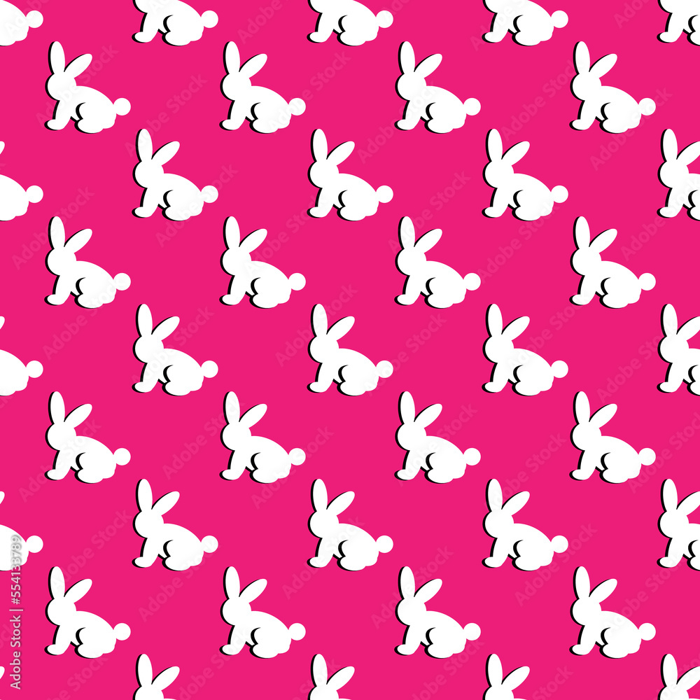 Seamless pattern with silhouettes of white rabbits