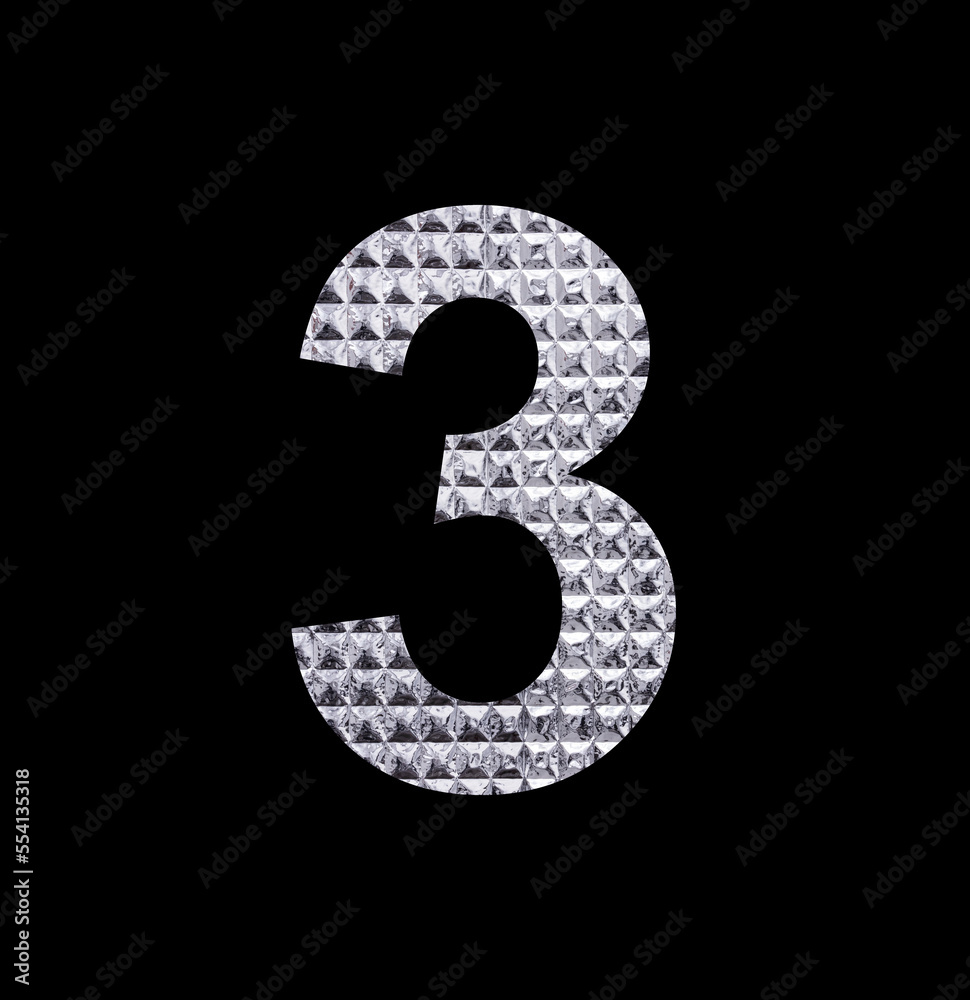 Number three on textured silver shiny paper Number three on textured silver shiny paper