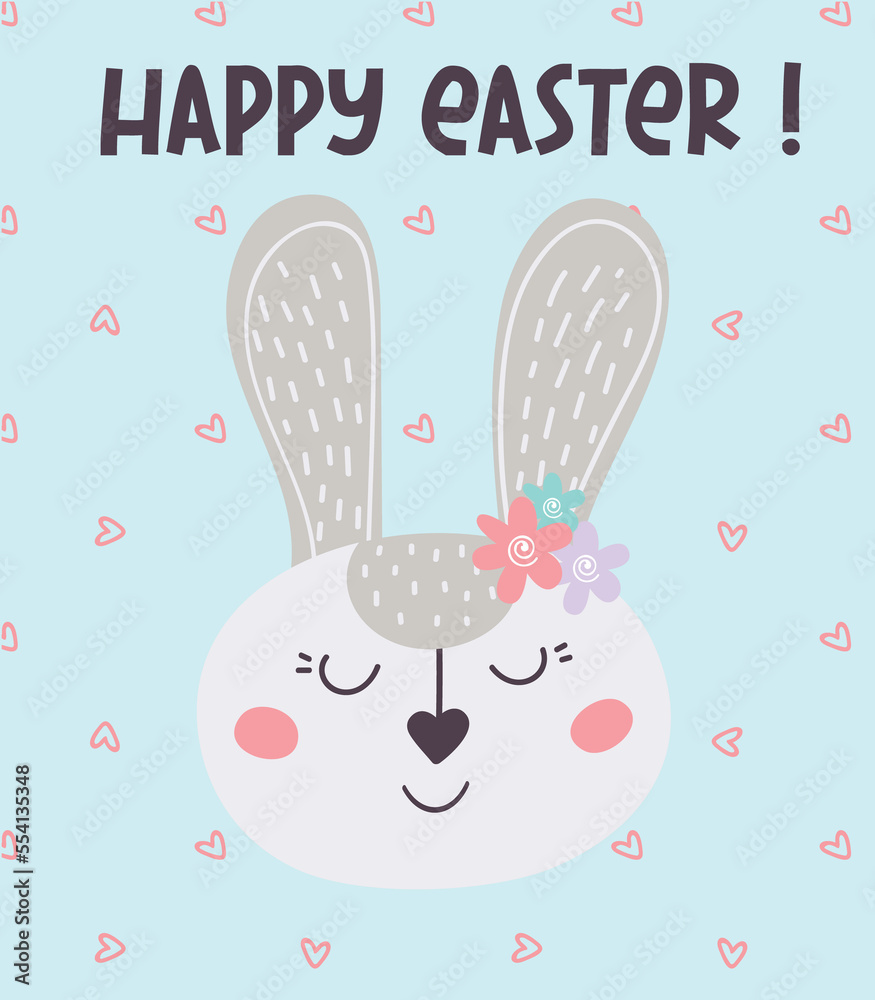  greeting card with Easter bunny. Happy Easter