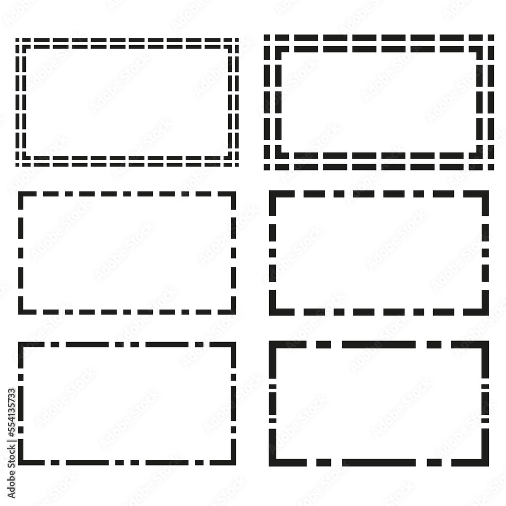 Rectangular dotted frames in sketch style. Brush texture. Wall art. Vector illustration. stock image.