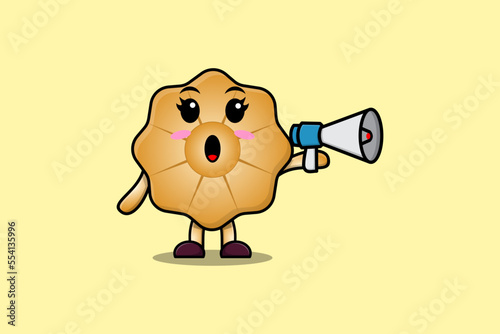 Cute Cartoon Cookies character speak with megaphone in 3d cartoon style concept