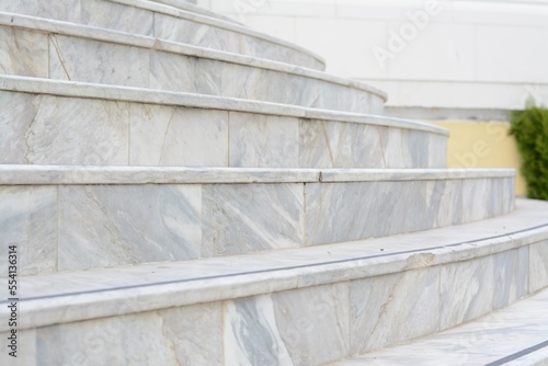 Tiled stairs outdoors, closeup view. Entrance design