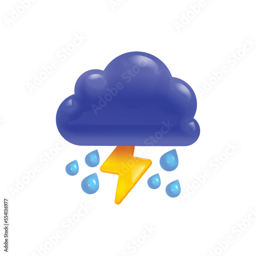 Cartoon Cloud with Raindrops and Lightening Bolt