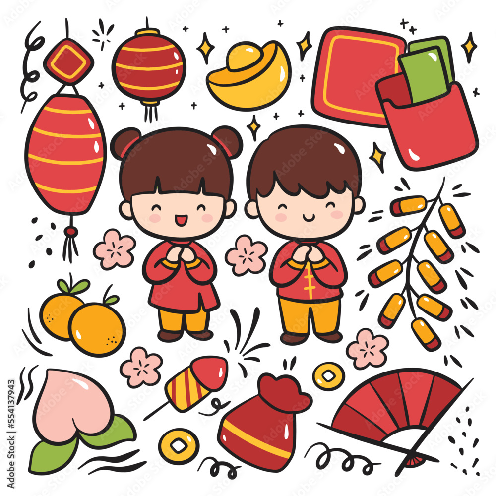 Hand drawn Chinese new year doodle, year of rabbit Hand drawn Chinese new year doodle, year of rabbit