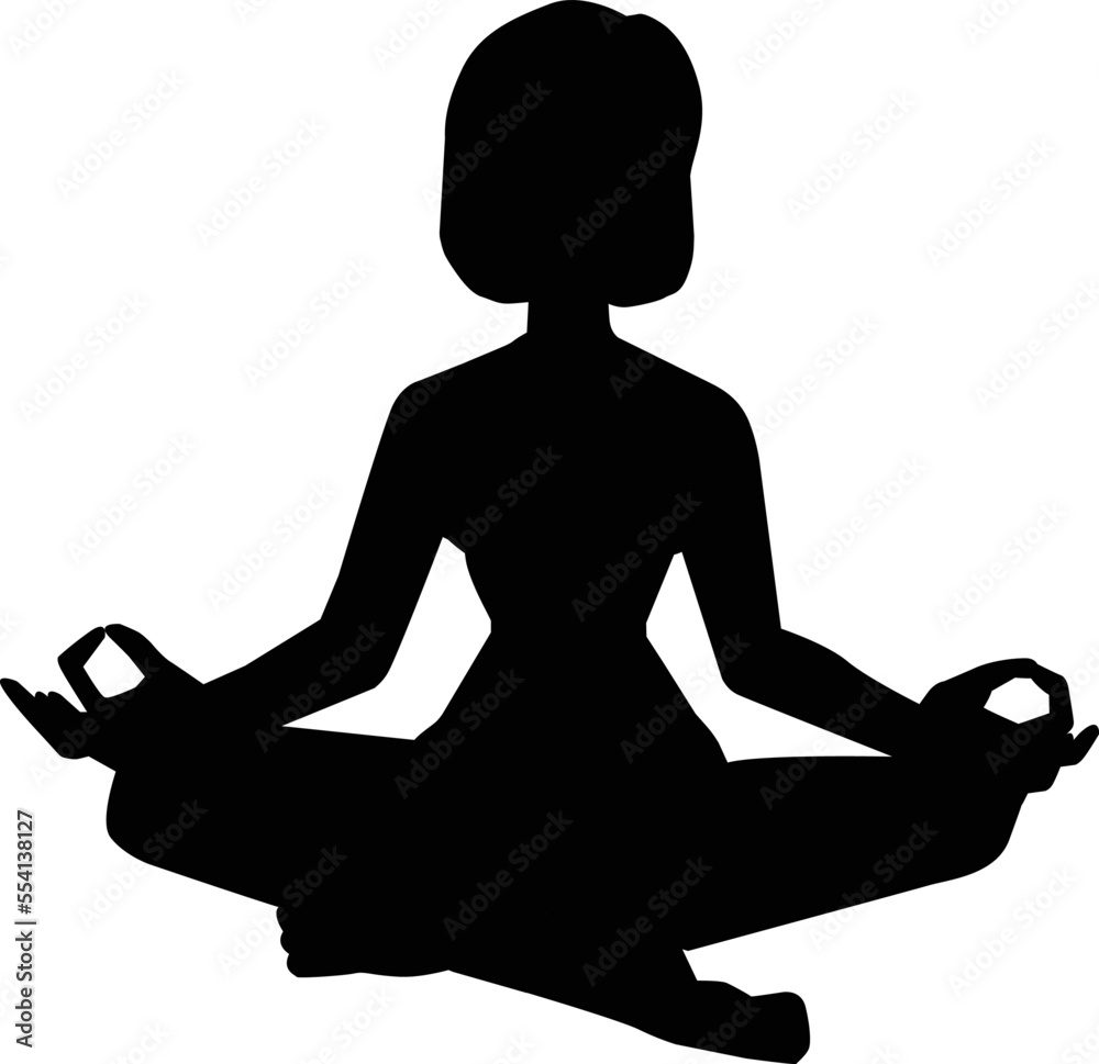 瞑想する女性のシルエット　ヨガをする人物イラスト素材