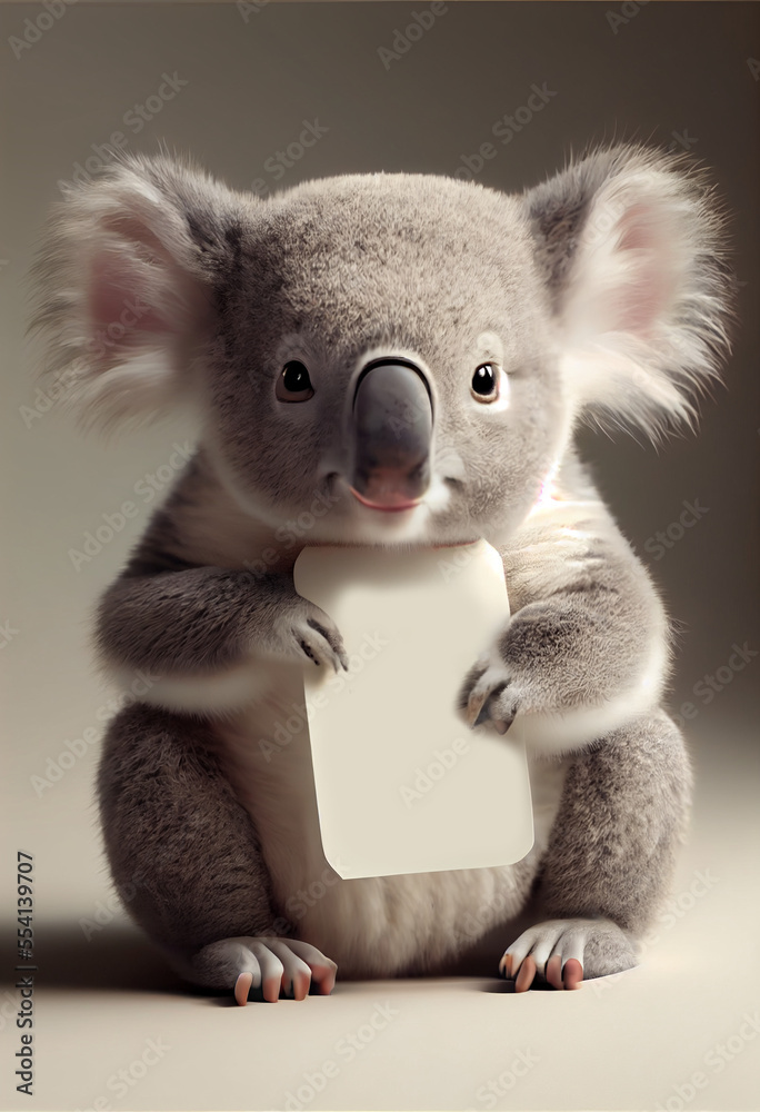 Adorable Koala Holding Empty Paper Sign. generative ai Adorable Koala Holding Empty Paper Sign. generative ai