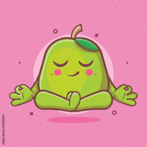 calm guava fruit character mascot with yoga meditation pose isolated cartoon in flat style design