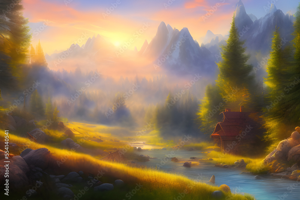 Fotografie misty morning in the mountains