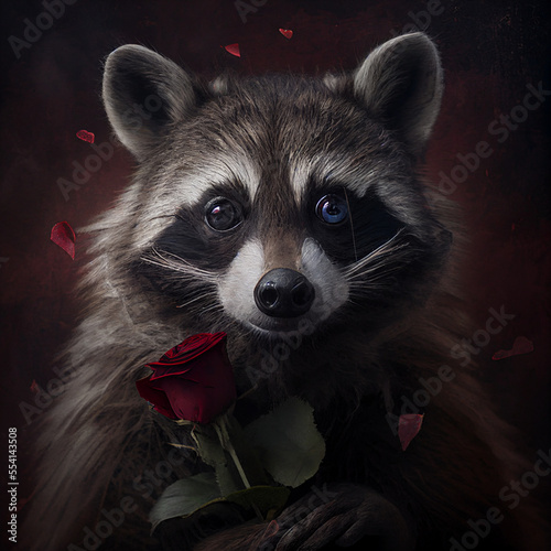 Raccoon with a rose © toddsayshi