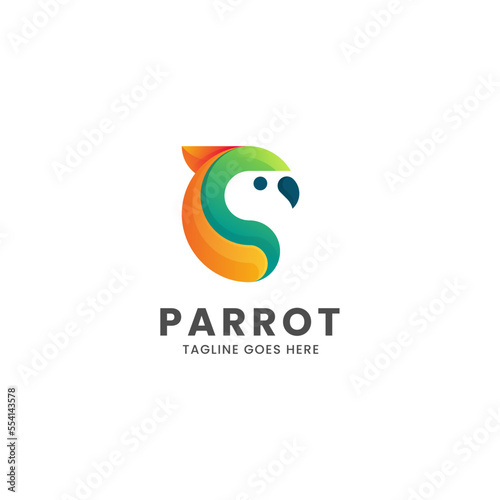 Vector Logo Illustration Parrot Gradient Colorful Style.