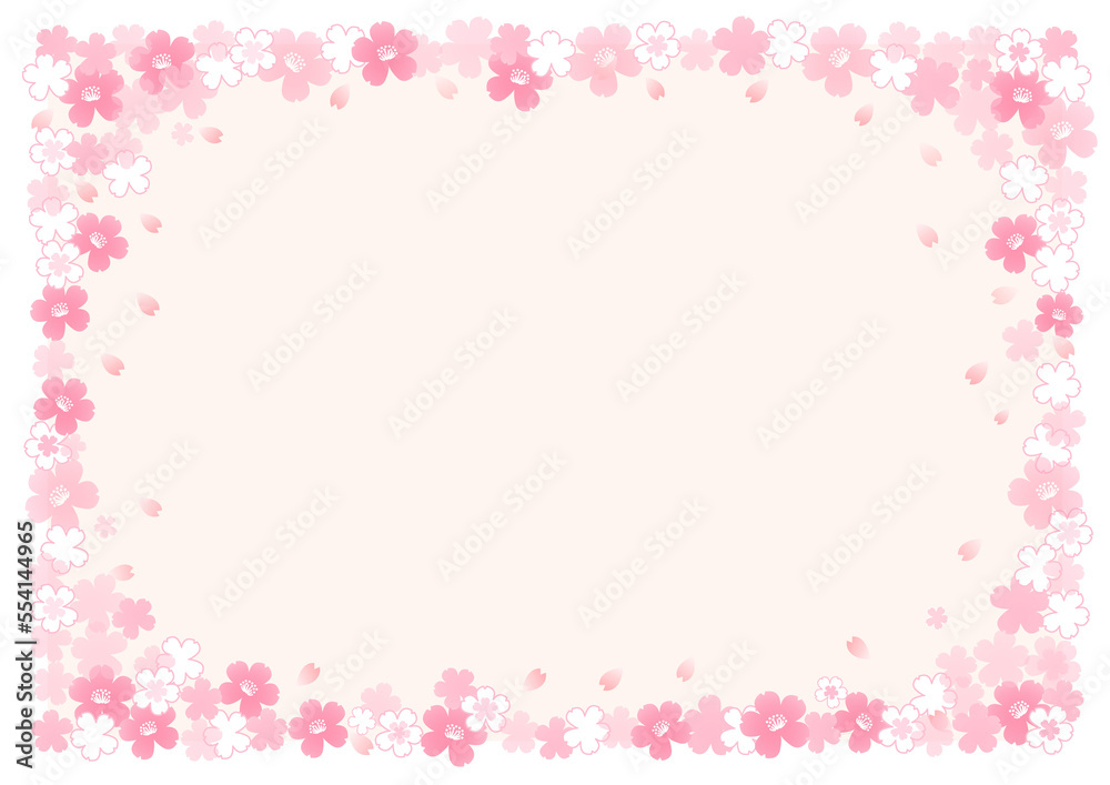 イラスト素材: 桜　飾り枠　春　パステルピンク（透過背景）