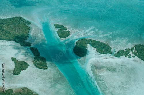 Aerial view of belize in the water