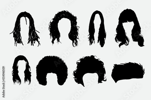 Black hair silhouette collection of fashionable haircuts or hairstyles