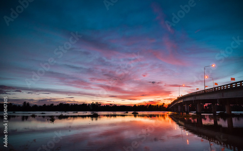 sky sunset clouds,  Colorful Fiery orange and red sunset sky © samurai