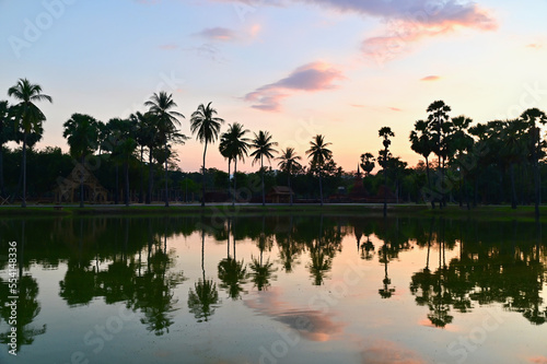 Foto Palm Trees Reflecting Water at Sukhothai Historical Park