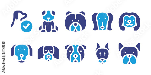 Fototapeta Naklejka Na Ścianę i Meble -  Dog breeds icon set. Vector illustration. Containing dog, chow chow, saluki, pekingese, golden retriever, beagle, bulldog, doberman, french bulldog