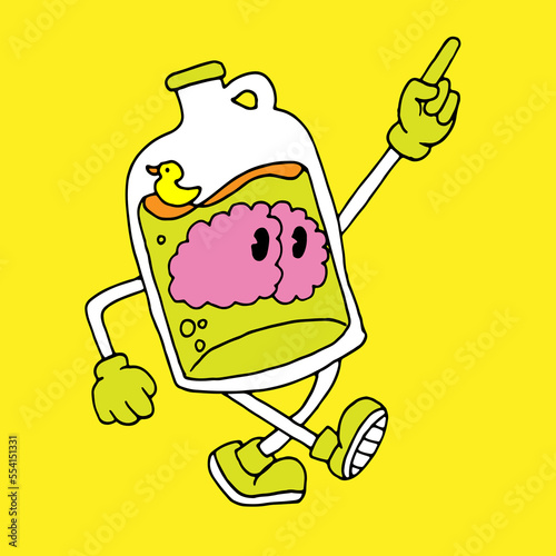 illustration of brain in the jar in cartoon style
