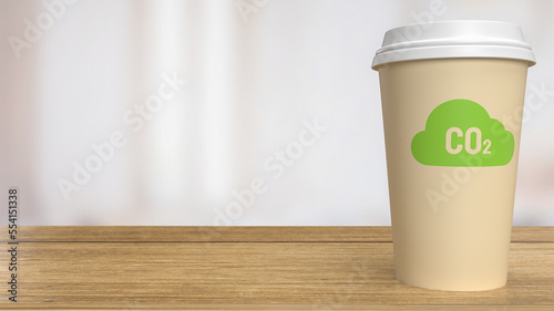 The icon co2 on coffee cup for eco or environment concept 3d rendering