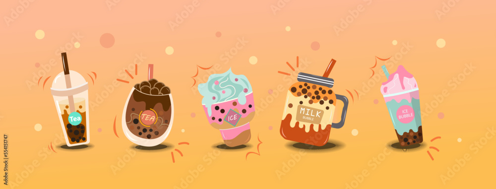 Set of Bubble Tea Vector Illustration