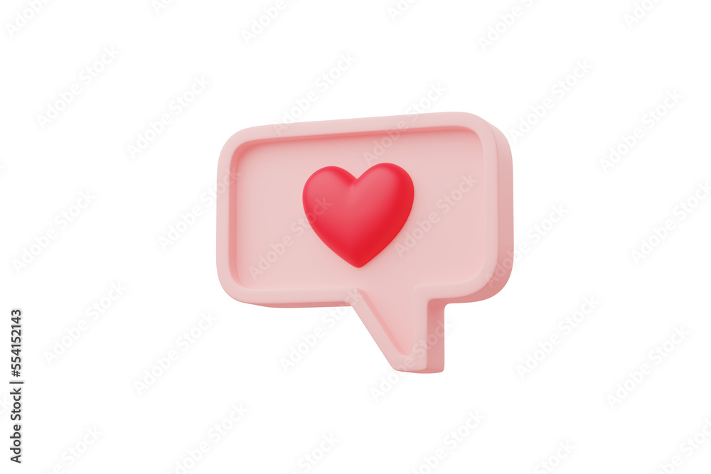 Valentine concept 3d red heart in speech bubble object isolated on pink background for graphic decorate. 3d render illustation with object clipping path. Valentine concept 3d red heart in speech bubble object isolated on pink background for graphic decorate. 3d render illustation with object clipping path.
