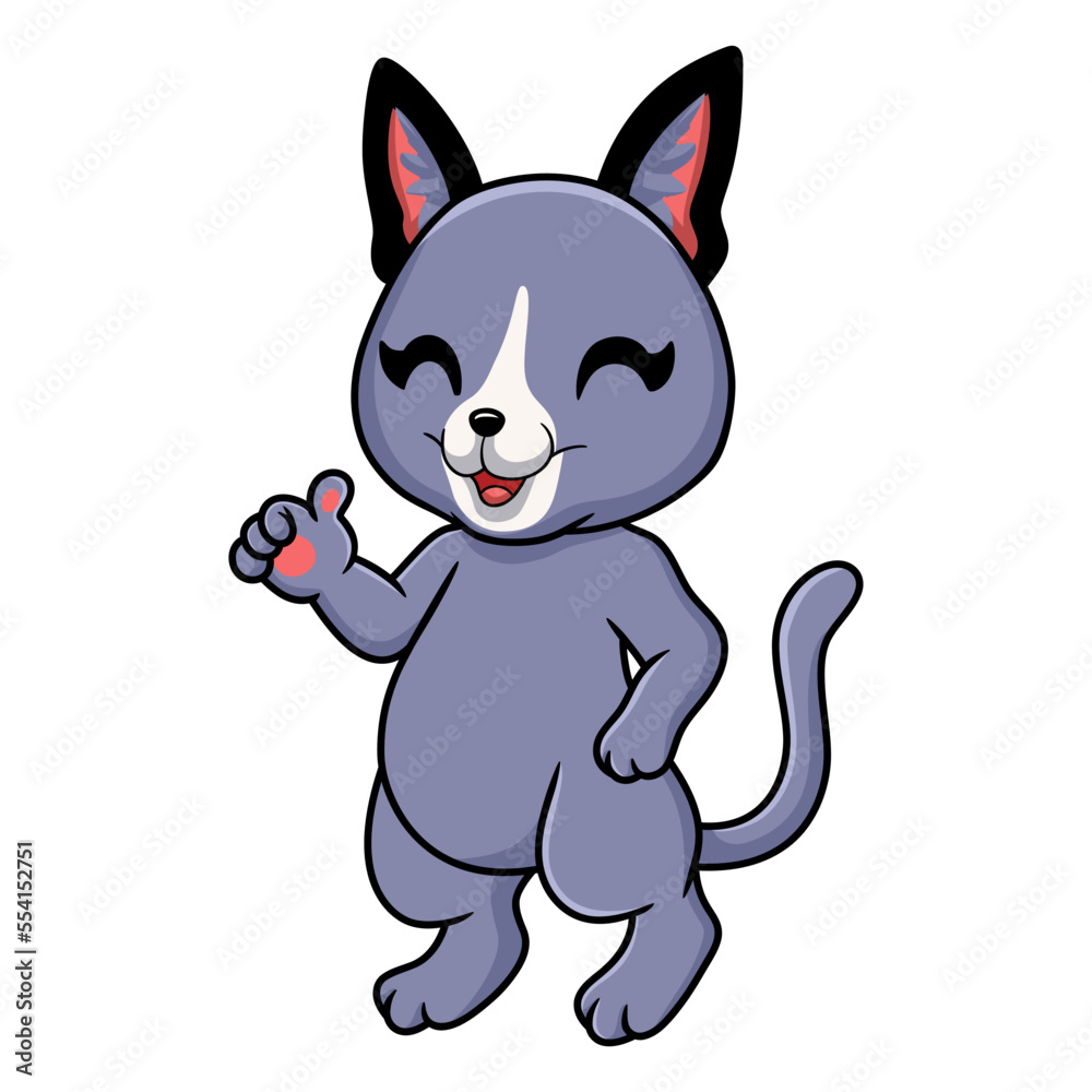 Cute russian blue cat cartoon giving thumbs up