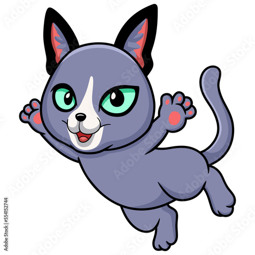 Cute russian blue cat cartoon flying