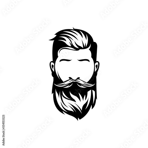 Vector black and white of hipster man logo. Silhouette of hipster guy in profile for barber shop.