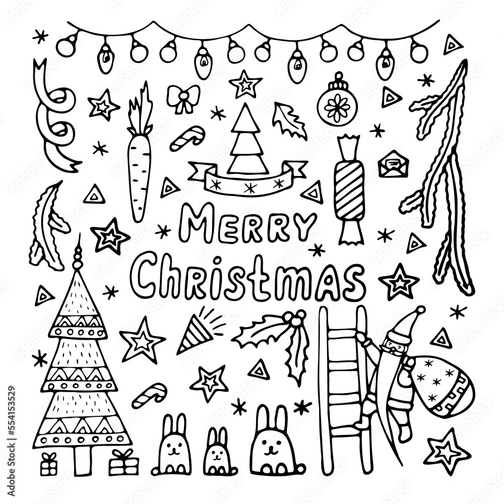 merry Christmas Doodle Illustration. vector Doodle illustration